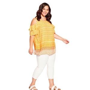 NWT 30/32 Avenue Top Plus Cold Shoulder Frill  Short Sleeve Round Neckline